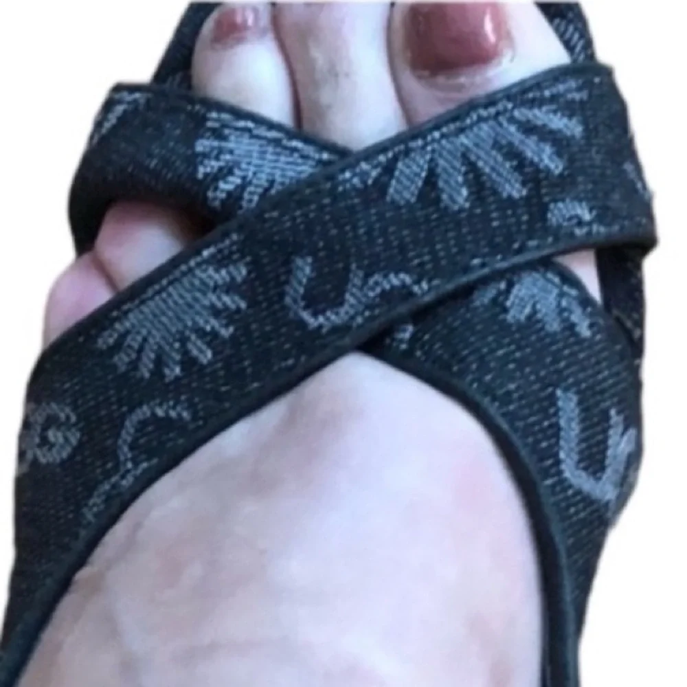 UGG size 10 Black Denim open toe slingback wedge